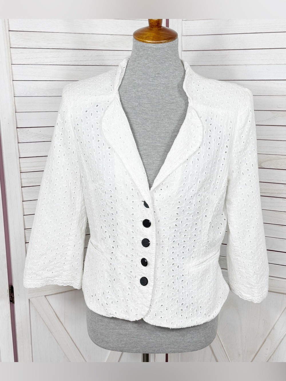 Emma James Eyelet Cotton Blazer Jacket White 12 Cottagecore Country Preppy